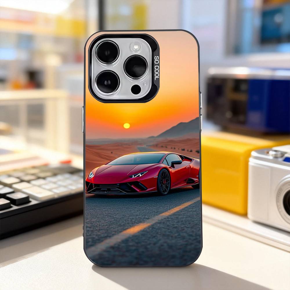 Auto Sport L-Lambo Coole Handyhülle Für iPhone 11,12,13,14,15,16,17,Pro,Max,Plus,E,Air,Mini IMD Matt Schwarz