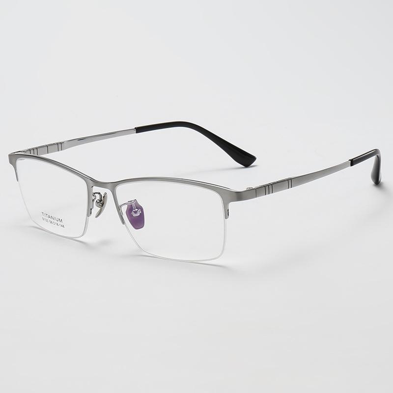 

Men s Business Square Semi-Rimless Glasses Frame, Accordion Temple, Pure Titanium, Compatible with Anti-Blue Light.