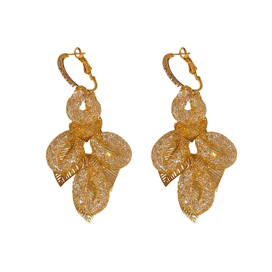 Silver Needle Zircon Leaf Fringed Earrings Light Luxury High-end Earrings European and American Fashion Versatile Earrings Design Sense Niche