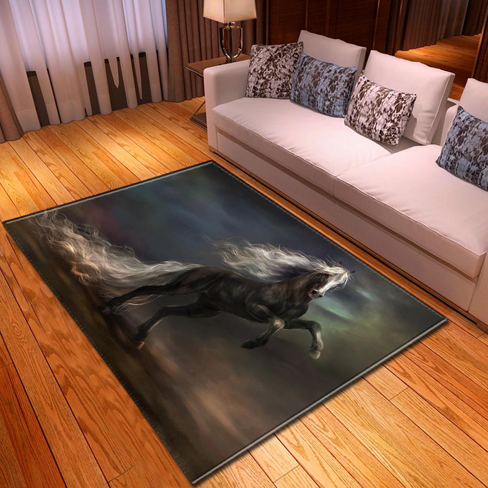 Pferd Wohnzimmerbereichsteppich Großes Pferdedruck 3D Teppich Schlafzimmer Bodenteppiche Salon Kinder Spielen Gamer Teppich Flanell Fußmatte Rutschfest