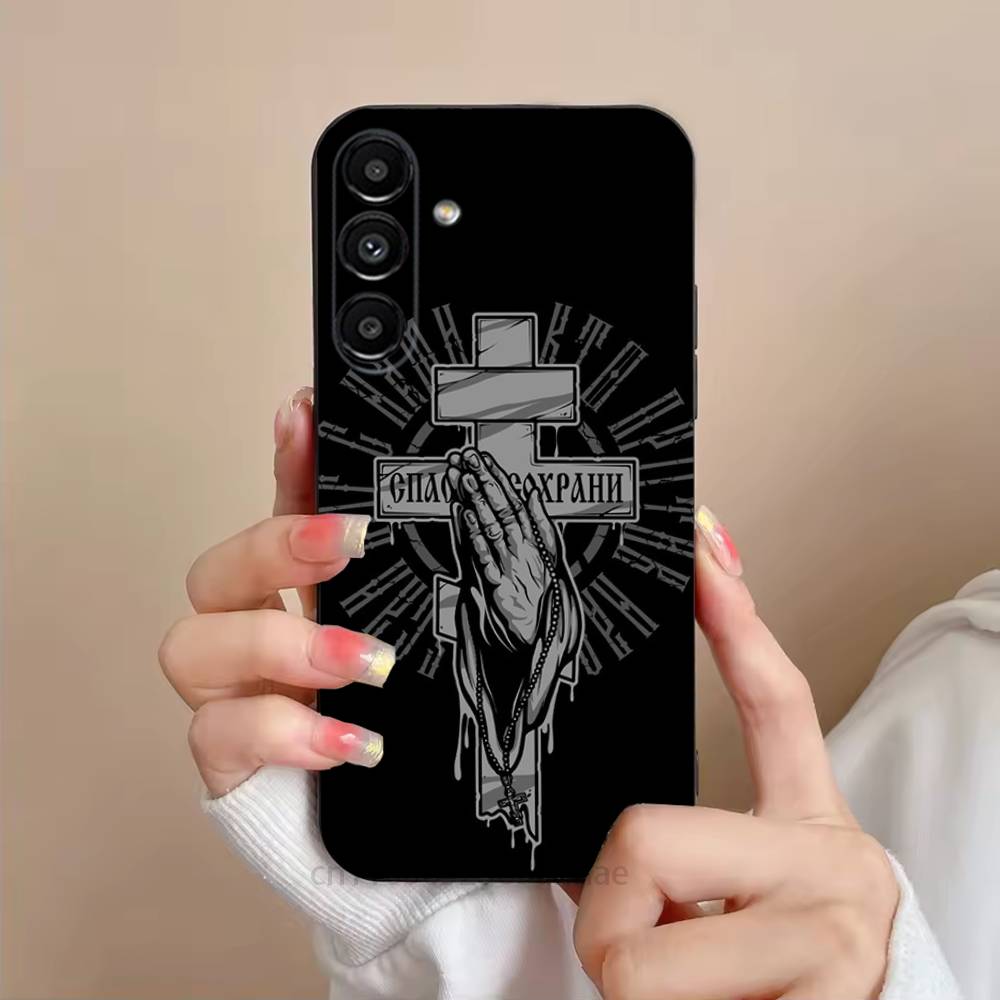 Pravoslavný kříž Ikona Kostel UMĚNÍ Pouzdro na telefon Pro Samsung S25,24,21,22,23,S30,Ultra,S20,Plus,Fe,Lite,Note,S10,S9,Černá měkká skořepina