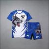 Atmungsaktives MMA Trainingsset für Herren 3D Digitaldruck Kurzarm-T-Shirt Shorts Sportbekleidung