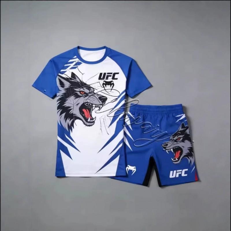 Atmungsaktives MMA Trainingsset für Herren 3D Digitaldruck Kurzarm-T-Shirt Shorts Sportbekleidung