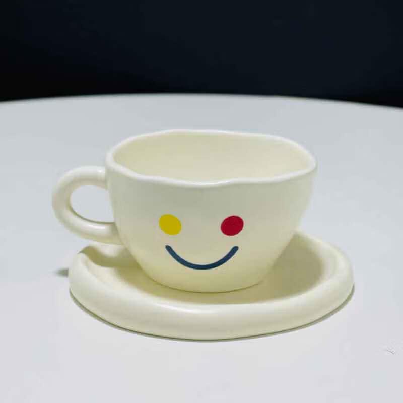 Smiley Ceramic Coffee Cup & Saucer Set