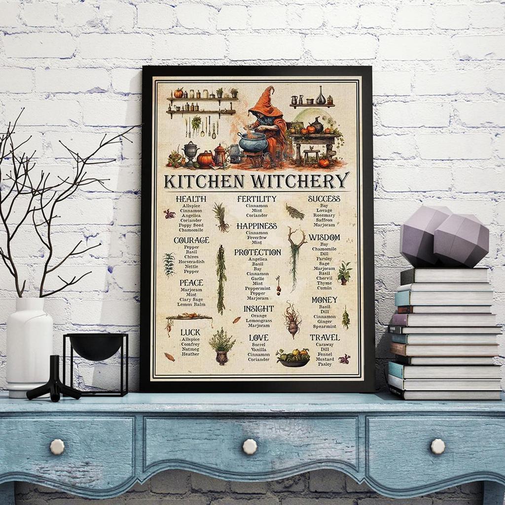 Kitchen Witchery Poster, Witch Kitchen Canvas, Witches Magic Knowledge Wall Art, Magic Lover Gift, Kitchen Blessing Incense Prints