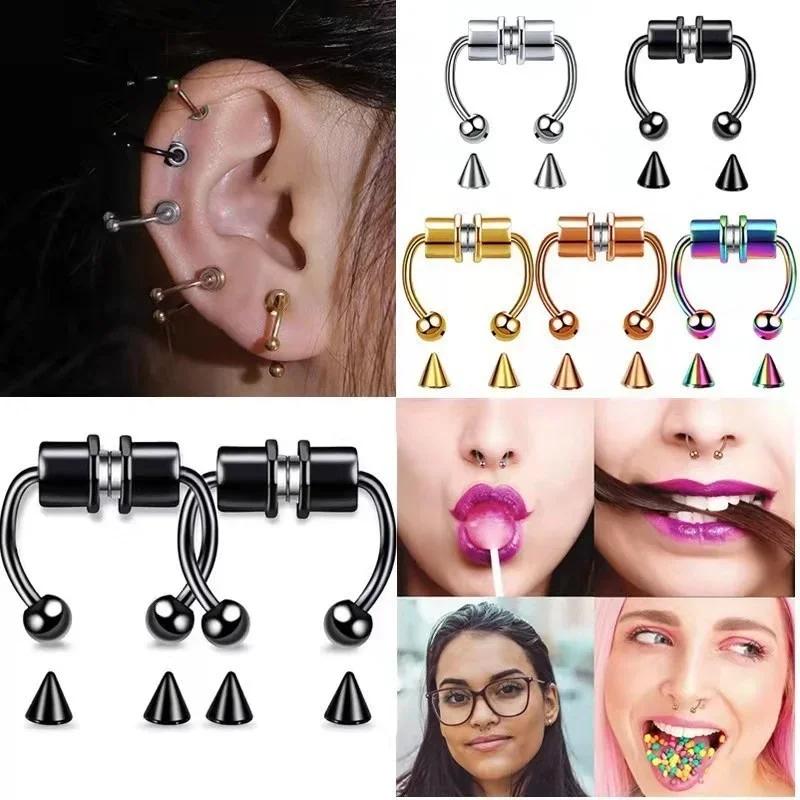 Fake Magnetische Hufeisen Nasenringe Faux Septum Piercing Clip Titan Ring Creolen Geschenk für Frauen Neue Mode Körperschmuck
