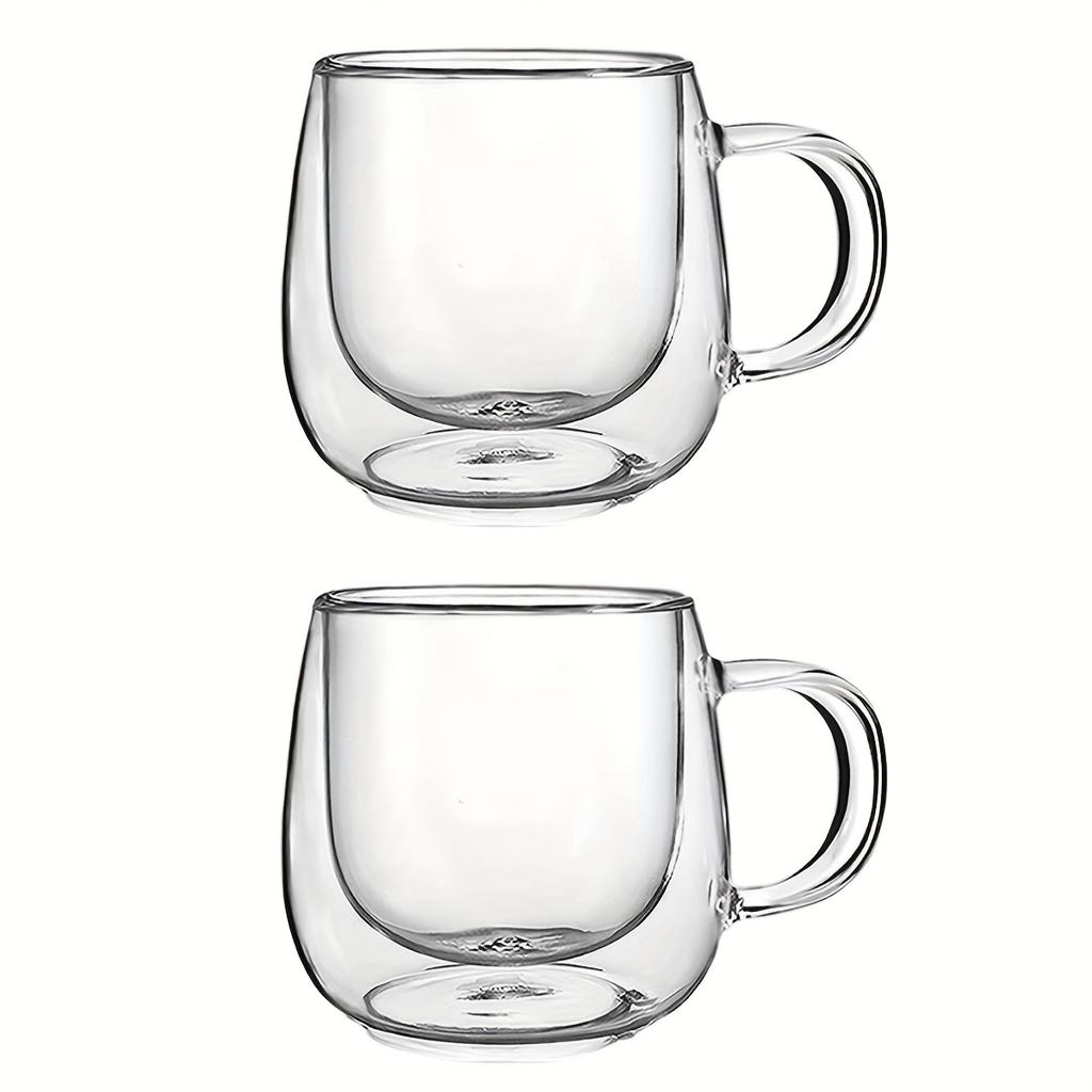 2 Pack Glass Coffee Mugs - Double Wall Insulated Mug Set with Handle, Tea Latte Cappuccino Cup for Latte, Macchiato, Americano
