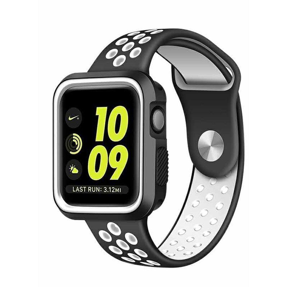 

For Apple Watch Series 10 42mm/9 8 7 41mm/SE (2023) SE (2022) SE 6 5 4 40mm/3 2 1 38mm Hollow Silicone Watch Strap Dual Color Adjustable Wristband Grey
