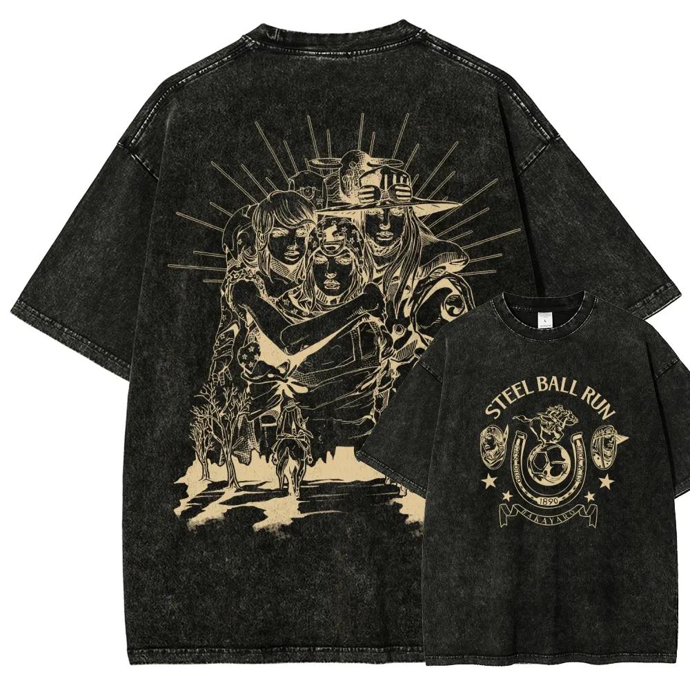 

JoJo s Bizarre Adventure Johnny Joestar Gyro Zeppeli Printed Tee Men Women Washed Cotton T-shirts Manga T Shirt Vintage Tshirt XXL чёрный