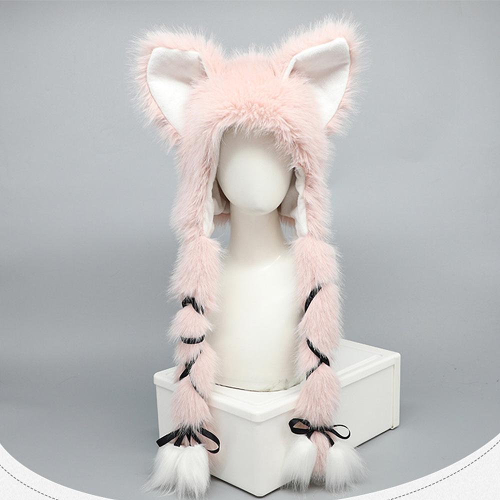 Fursuit Fur Plush Warm Hat Fluffy Costume Party Hat Outdoor Cat Ears Headwear