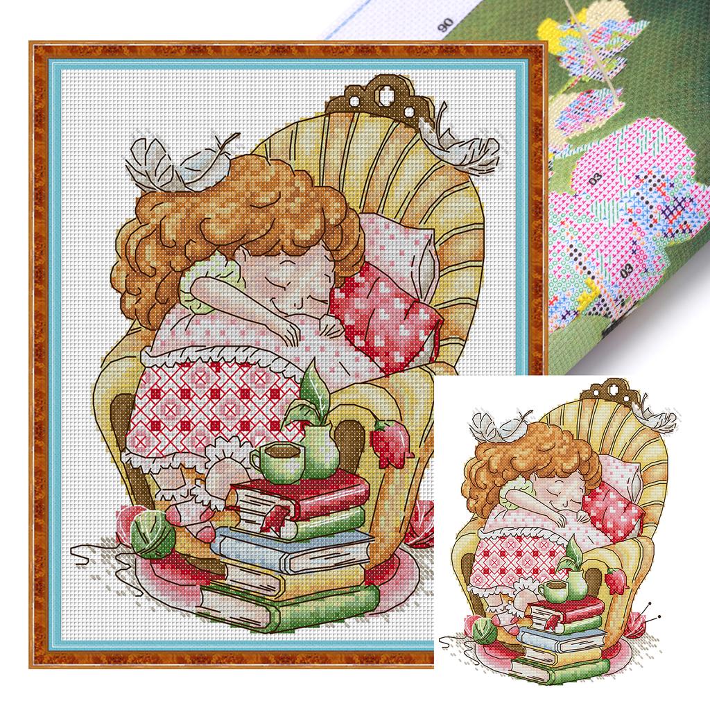 Figure Partial 14CT DIY Stamped Embroidery Needlepoint Starter Kits Cross Stitch Art and Crafts Kits for Adults Home Decor