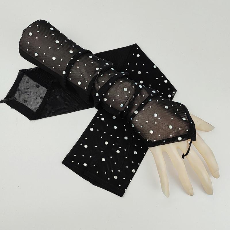 Sexy  Sparkling Diamond Mesh Elastic Gloves Evening Dinner Lace Long Thin Gloves Halloween Stage Performance Accessories
