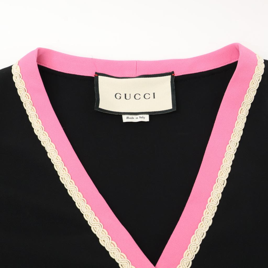 GUCCI [Domestic Regular] 577114 Design Piping GG Button Sleeveless dress 36 Black x pinkUsed