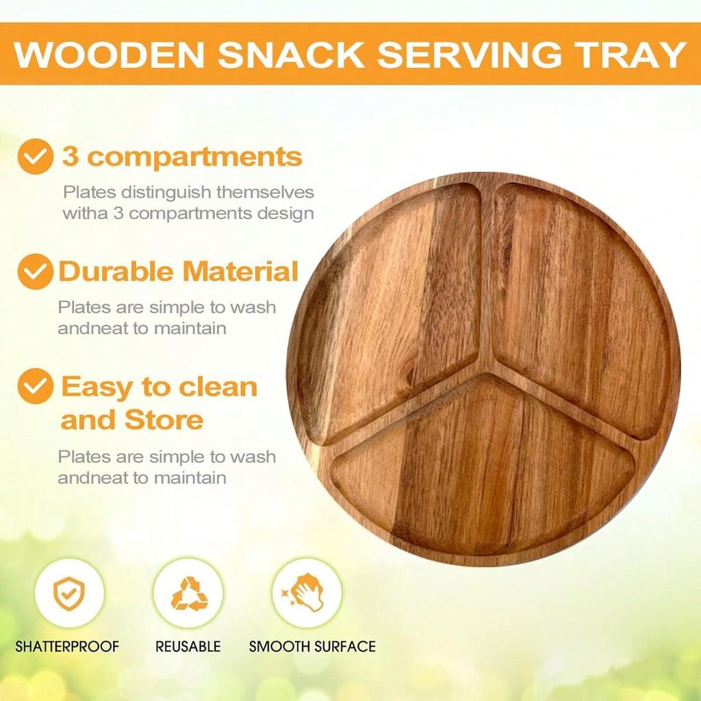 Leeseph Acacia Wood Serving Plate, Food Tray Nut Candy Bowl Fruit Storage Bread Plate Snack Tray or Home Office Decor Tray