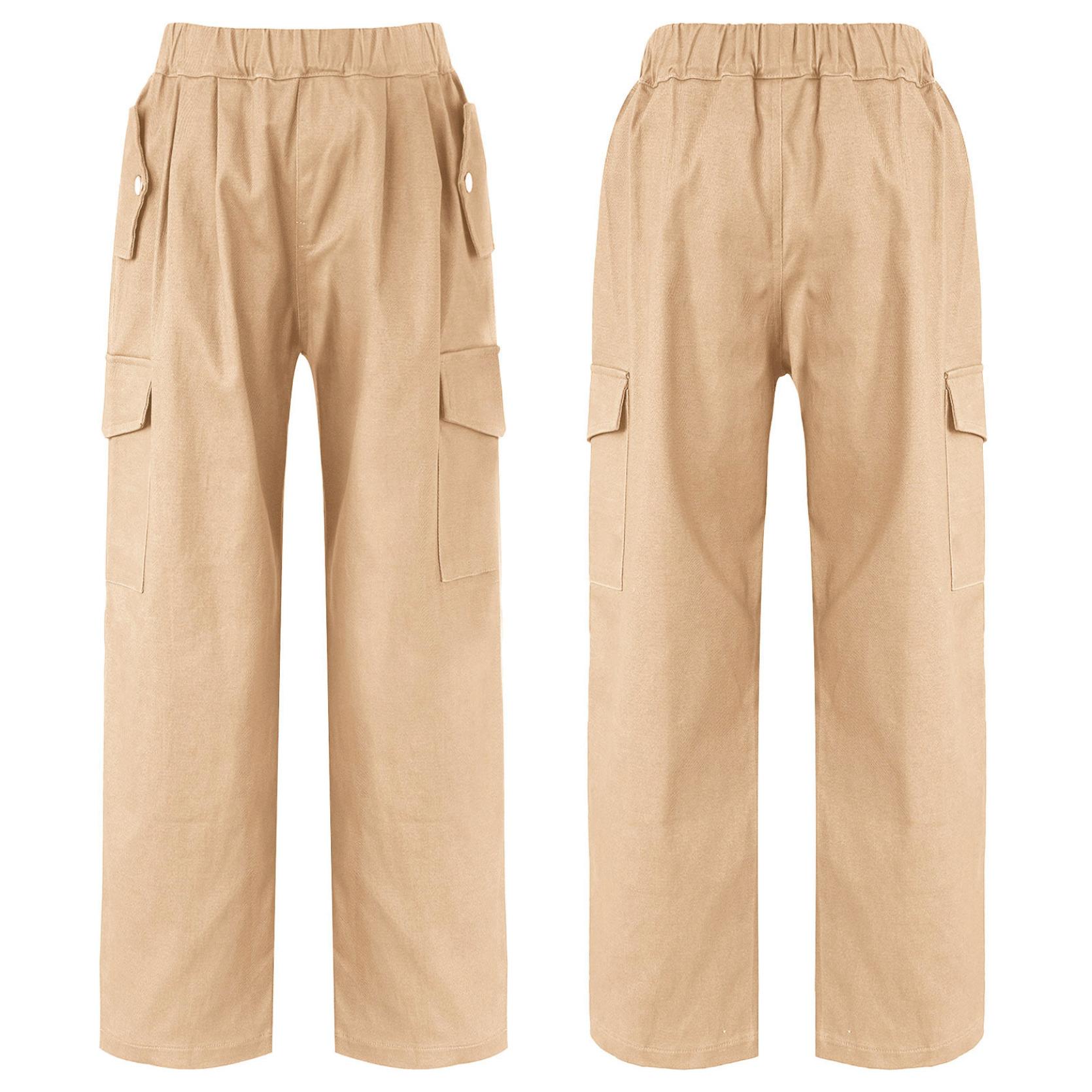 

Детская стильная одежда для девочек, широкие длинные брюки-карго с эластичным поясом для повседневной носки 7-8 Years хаки