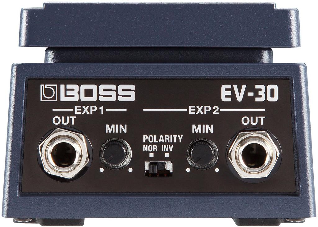 BOSS Dual Expression aluminum and two EXP OUT EV-30 Pedal Space-saving design, die-cast housing, jacks.