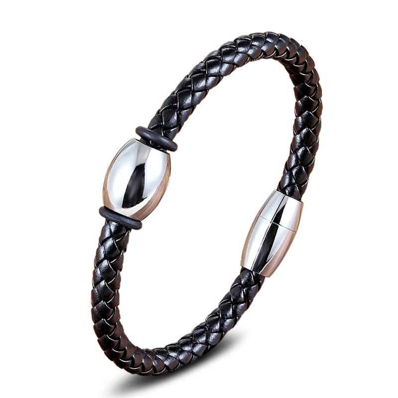 Braided Leather Stainless Steel Bracelet Men's and Women's Universal Bracelet Braided Rope Bracelet Trend Single Product