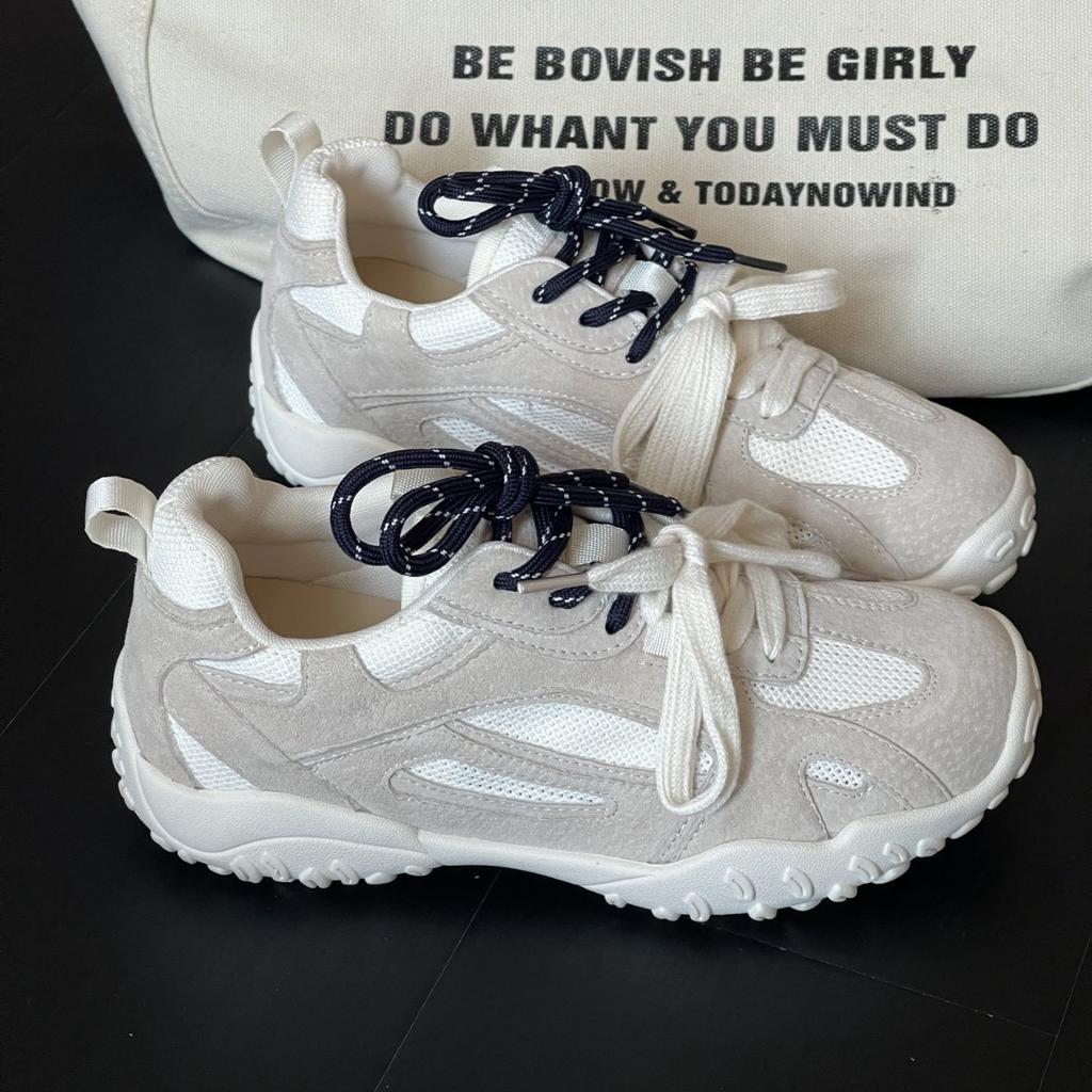 Leather breathable mesh women's casual versatile flat baseplate shoes 2025 summer new retro little white shoes tide