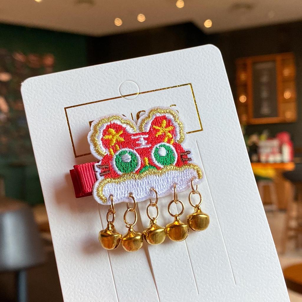 2023 New Year Red Tiger Hair Clips for Girls & Toddlers - Cute, Autumn/Winter Headdress with Bells