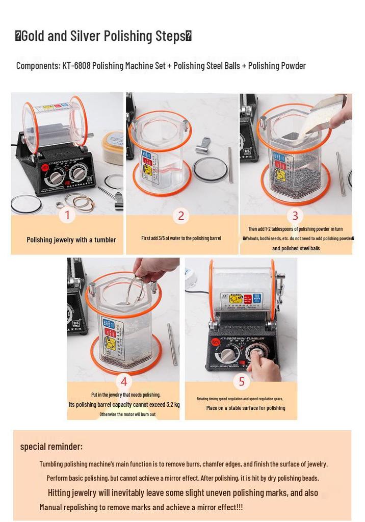 Barrel Polishing Machine for Gold & Silver Jewelry - KT-6808 Electric Rotary Cleaner