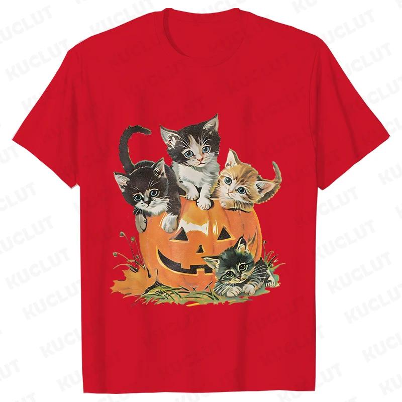 Fashion Halloween Party Tee Shirt Women Clothing Harajuku Designer Cat Pumpkin Halloween Graphic Y2k Tops Short Sleeve Tshirt