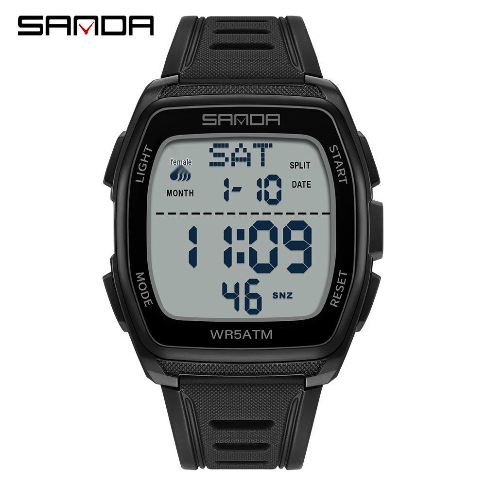 SANDA 9080 Men's Luminous Barrel-Shaped Sports Watch - Multifunctional, Waterproof, and Ideal for Student Parties.