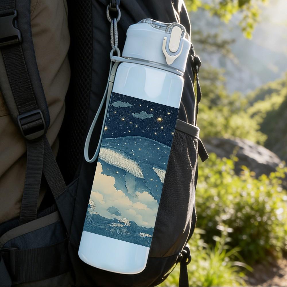 1PC Whale Cloud Sky Landscape Print 750ml Color Plastic Sports Water Bottle Leakproof Flip Straw Lid Suitable for Sports Office Home Use
