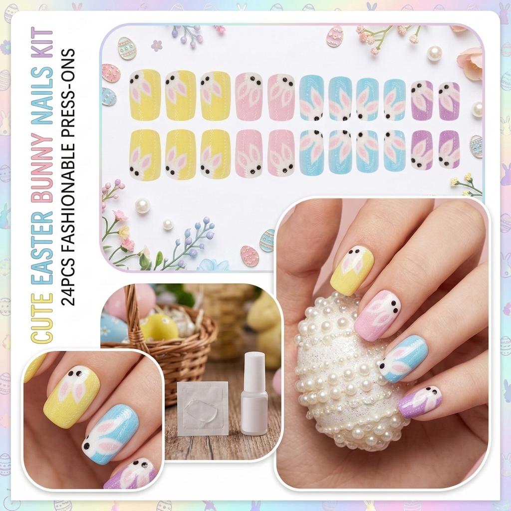24-teiliges modisches und süßes Oster-Nagel- und Nagelset