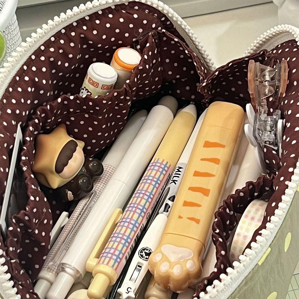 Durable Polka Dot Design Pencil Case Large Opening Large Capacity Stationery Pouch Stationery Organizer Students