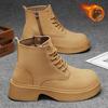 Men's shoes, new fleece warm cotton shoes, high-top leather shoes, British style platform soles, anti-slip heightened Martin boots