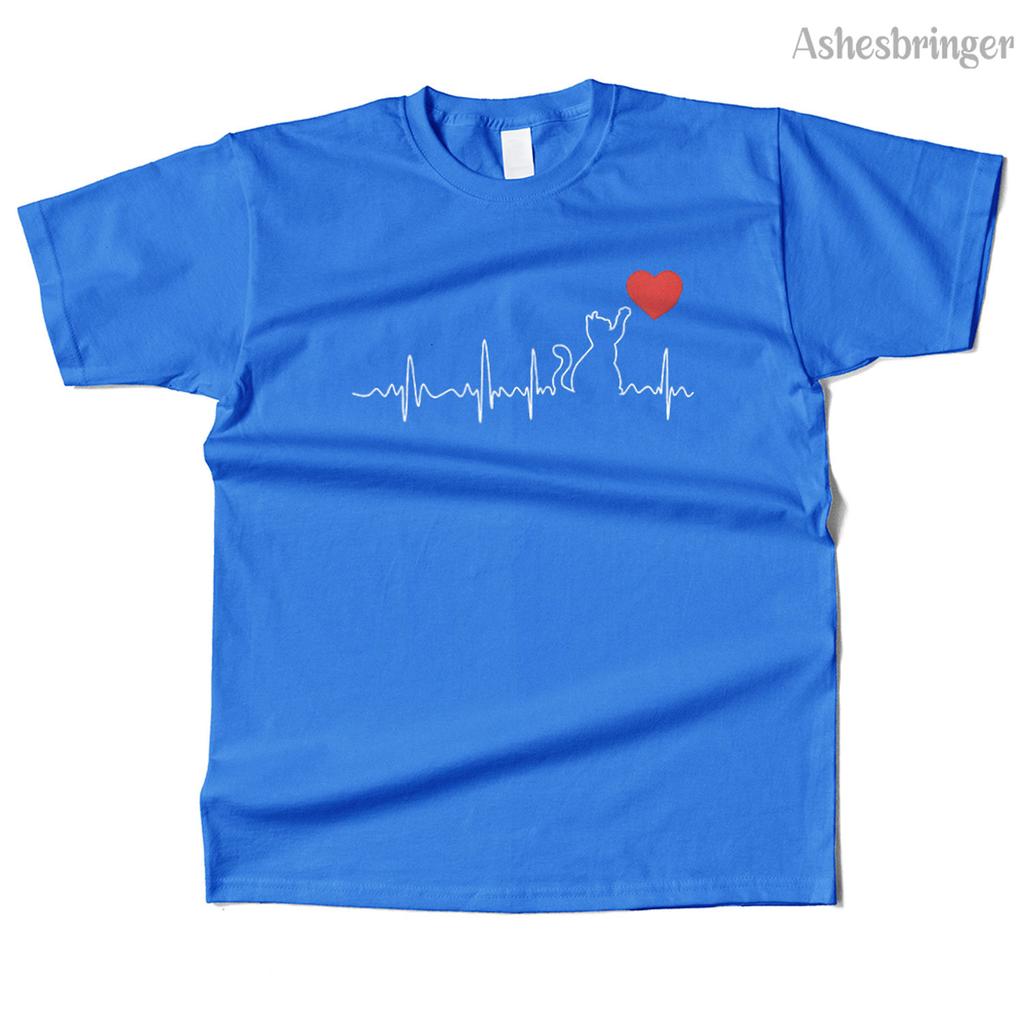 Unisexs Cotton Cat Heartbeats Graphic High Quality T Shirt Street Casual Style Tee for Unisex and Women
