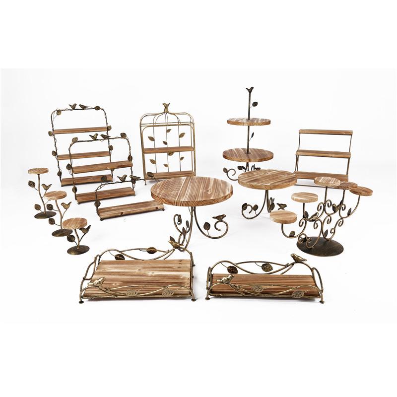 Nordic Style Retro Metal Wooden Cake Stand Iron Cake Display Tray Dessert Table Wedding Holiday Party Arrangement Decoration