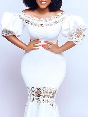 Kadın Tek Omuz Dantel Kabarık Kol Balık Kuyruğu Elbise