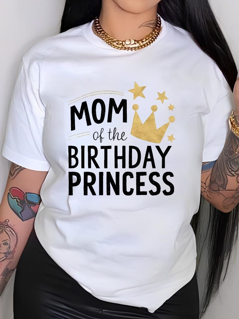 Mom of the Birthday Princess Crown Star T-shirt