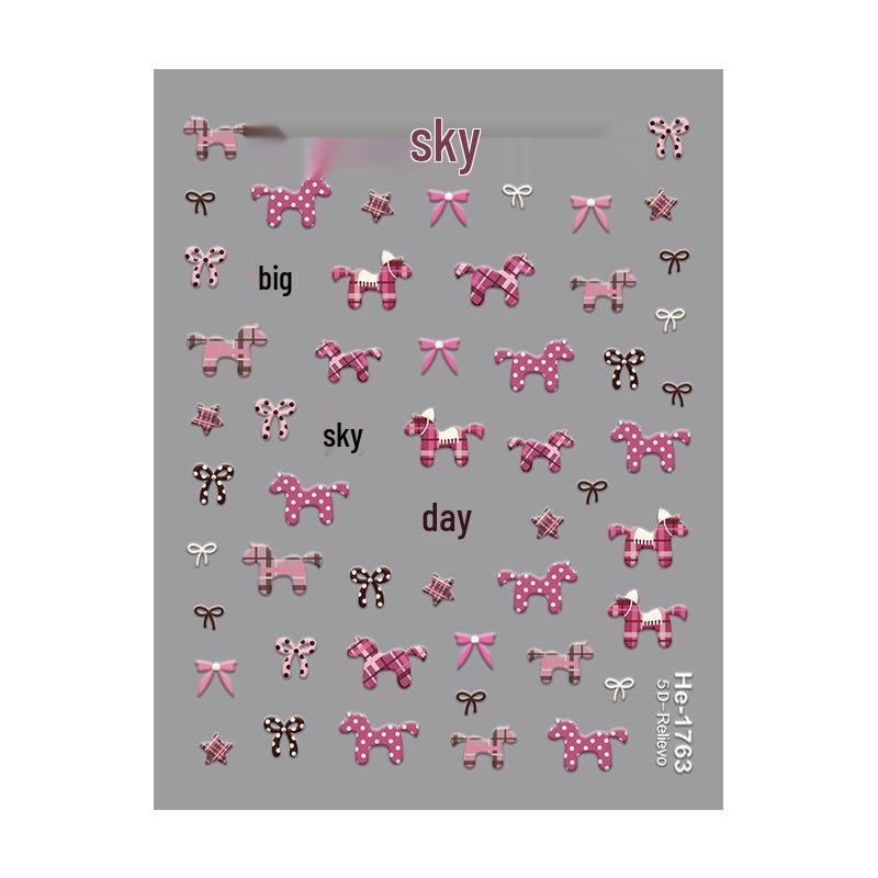 Redanco 5D Embossed Cartoon Nail Art Stickers - Cute 3D Little Horse Design (Model: He1764).