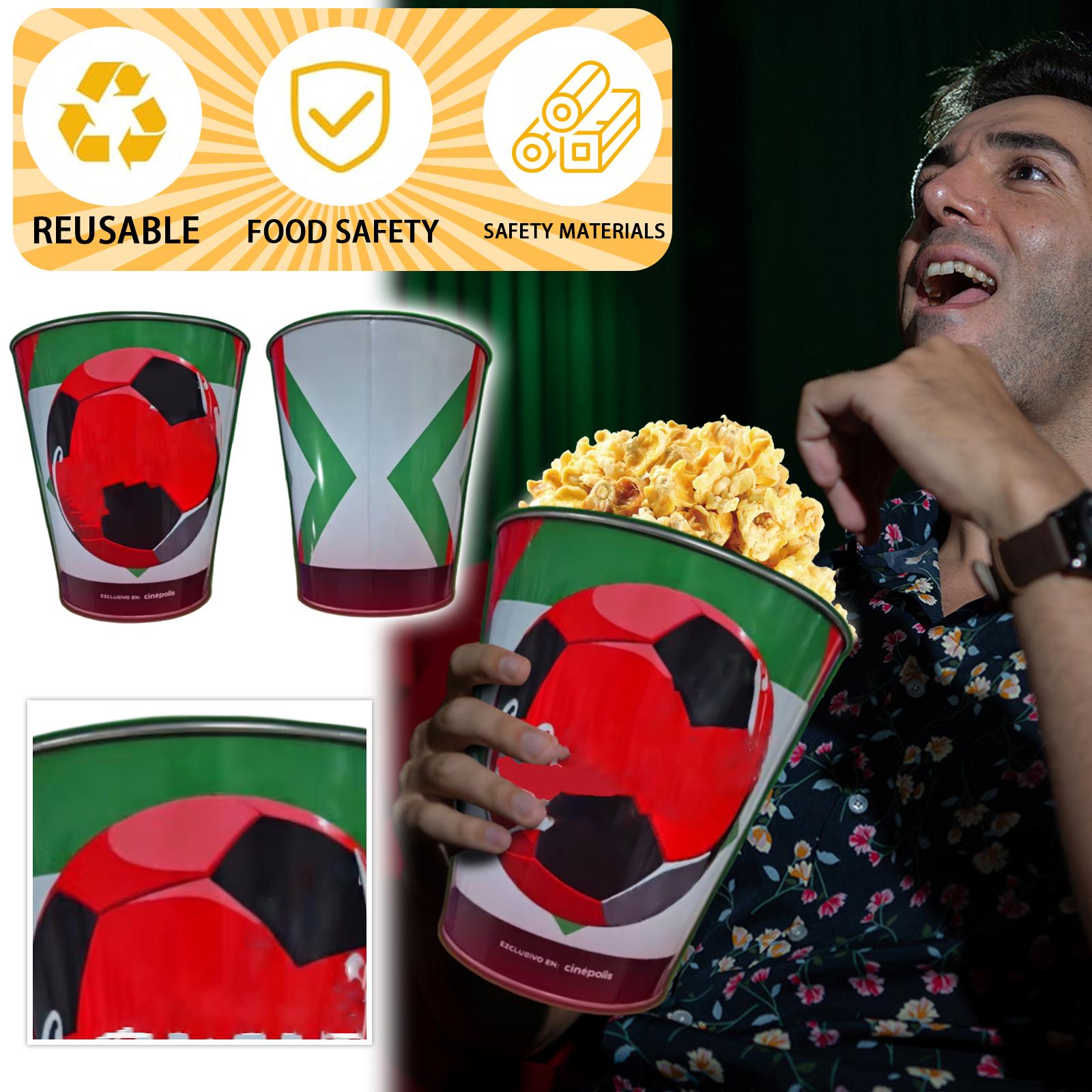 

Large Popcorn Bucket Container with Soccer Ball Design and Geometric Pattern for Movie Theaters and Events Durable Plastic Material One Size