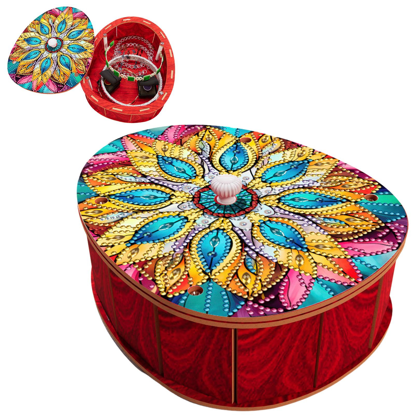 5D DIY Diamond Art Handmade Wood Container Wooden Diamond Painting Jewelry Box Egg-Shaped for Living Room Home Office Decoration