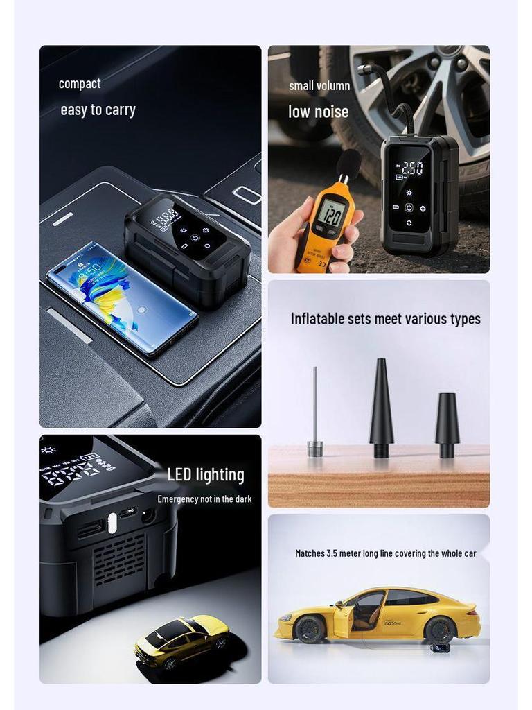 Portable Car Wireless Air Pump with Tire Pressure Gauge and Power Bank