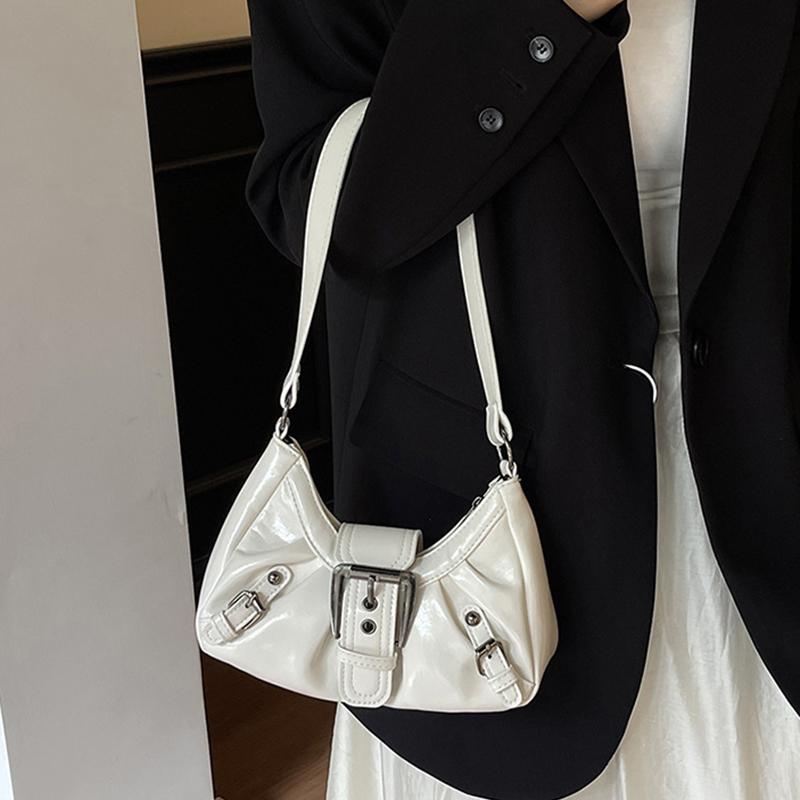 Yogodlns Vintage PU Leather Shoulder Bag for Women Y2K Spicy Girl Trend Maillard Style Underarm Bag High Quality Women Handbags