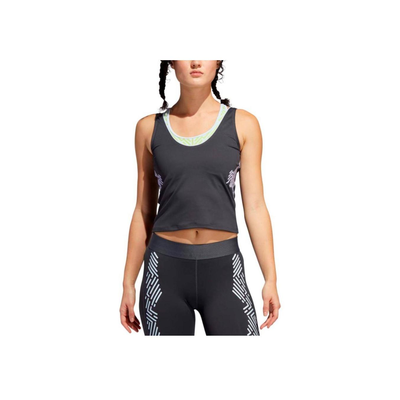 

Adidas Alphaskin Comfortable Fitted Printed Letter Vest Women tops Dark-Gray FN6399 L
