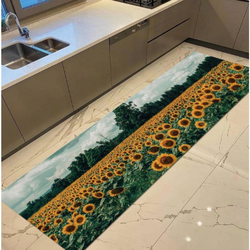 Sonnenblumen Läufer Teppich Rustikal Bauernhaus Floral Teppich Zuhause Wasserabsorbierend Anti-Rutsch Küche Eingangsbereich Wohnzimmer Dekor Fußmatte