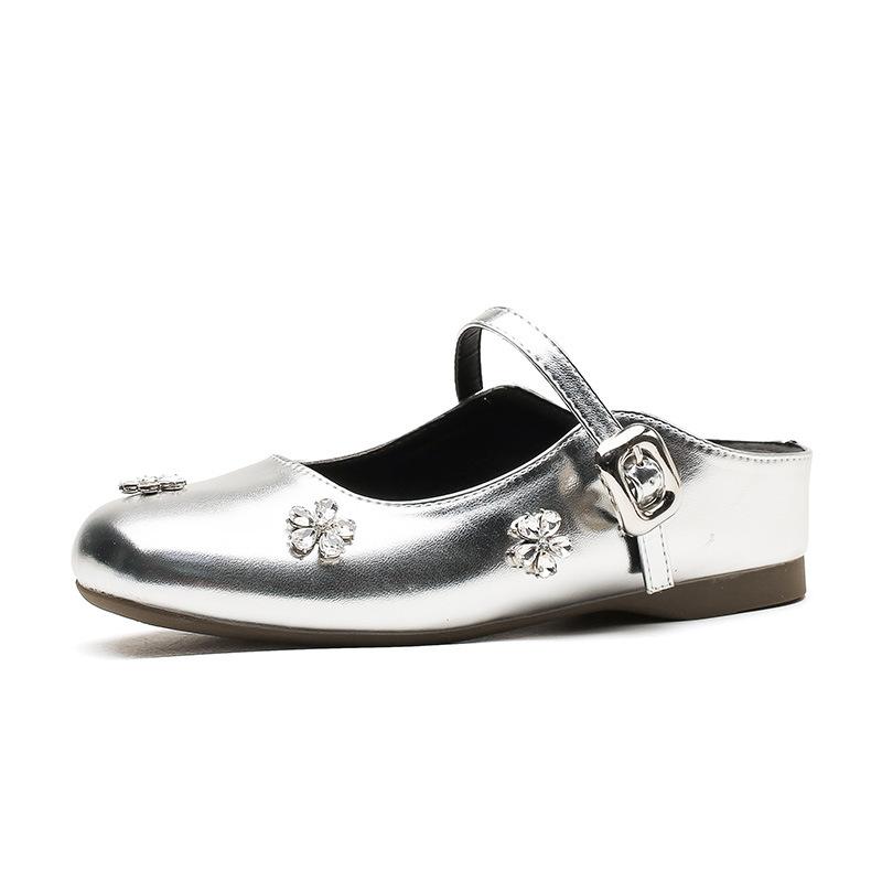 The inner height is increased by 5cm, the flat-bottomed bag head is half a slipper, and the small woman wears silver sandals, single shoes, Mary Jane