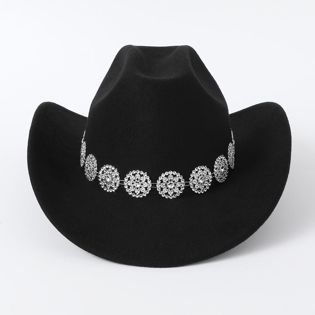 European, American and Western Cowboy Top Hat Rhinestone Chain Accessories Men's and Women's Casual Top Hat Party Jazz Hat