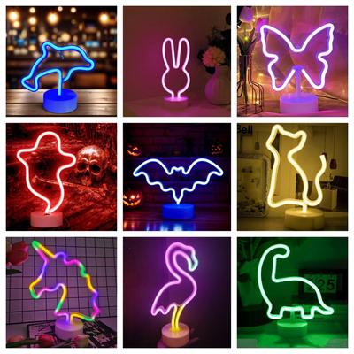 Neon Animal Shape Lights: Butterfly, Flamingo, Kitten, Unicorn Decorative Night Lights