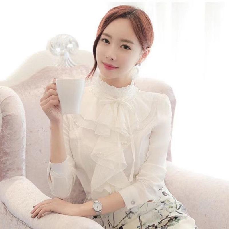 2025 Trendy Women's Slim Fit Ruffle Lace Chiffon Shirt - Versatile Spring/Summer Top