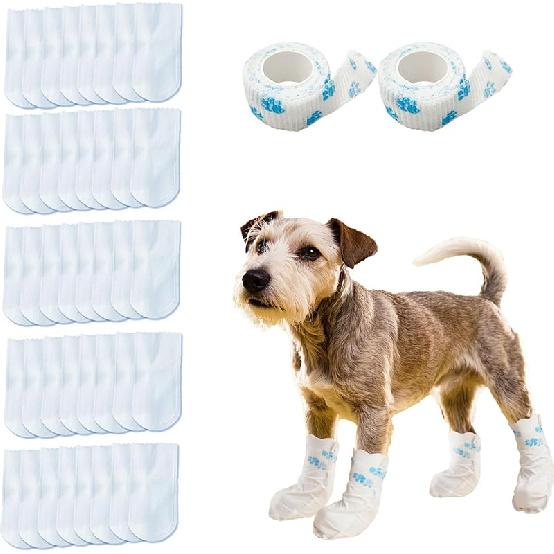 Disposable Dog Boots for Paw Protection,40Pcs Pet Booties Waterproof and Breathable with Adjustable Bandage,Pet Feet Covers,Paw Protectors for Small 40Pcs белый