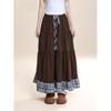 Jupe longue plissée à carreaux marron en velours côtelé style japonais grande taille pour femme - Mode Printemps/Automne