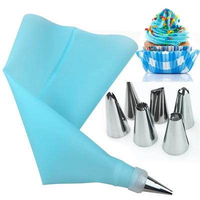 6 Edelstahl DIY Kuchen Dekorier Spitzen Set, 8Stk/Set Silikon Küchenzubehör Spritzbeutel für Icing, Piping, Sahne, Gebäck