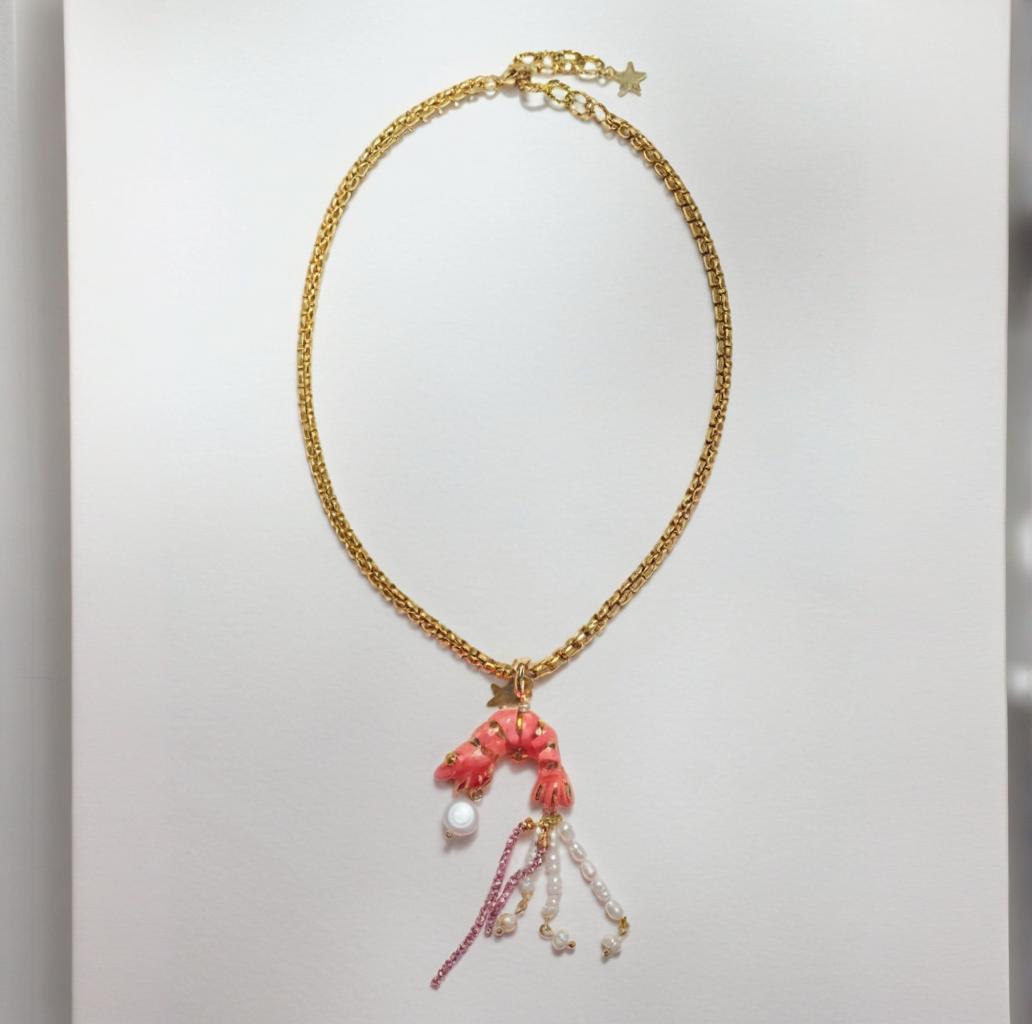 

Ocean Shrimp Pendant Necklace Niche Dly Pendant Necklace Collarbone Chain Electroplating 18K Gold Color Retention