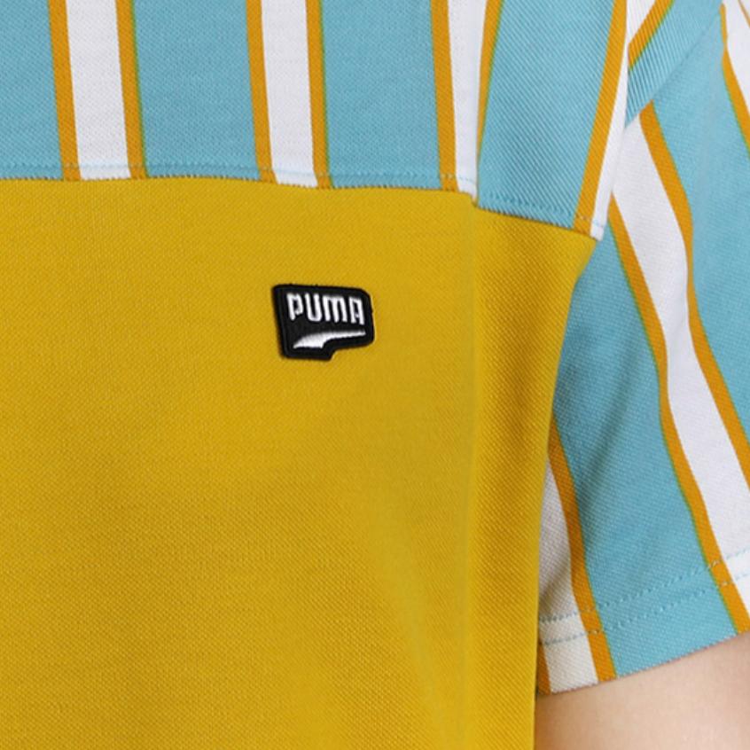 Puma Logo Striped Casual Sports Long Breathable Moisture-Wicking Pullover Round Neck Short Sleeve Dress Women Dress Multicolor 596007-45
